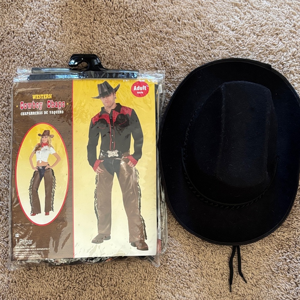 Black Cowboy Hat and Western Costume Set